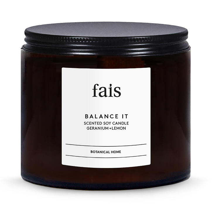 Fais Balance It Scented Soy Candle with Geranium & Lemon – Natural Home Fragrance – 440g