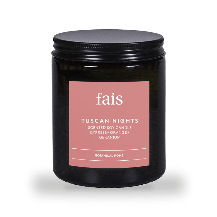 Fais Tuscan Nights Scented Soy Candle with Cypress, Orange & Geranium – Natural Home Fragrance – 154g
