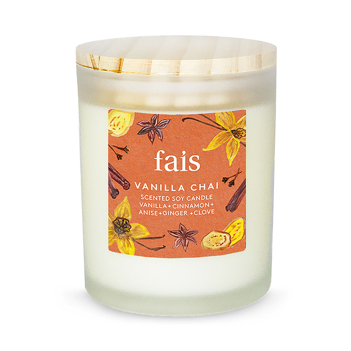 Fais Vanilla Chai Scented Soy Candle with Vanilla, Cinnamon, Anis, Ginger & Clove – Home Fragrance – 154g