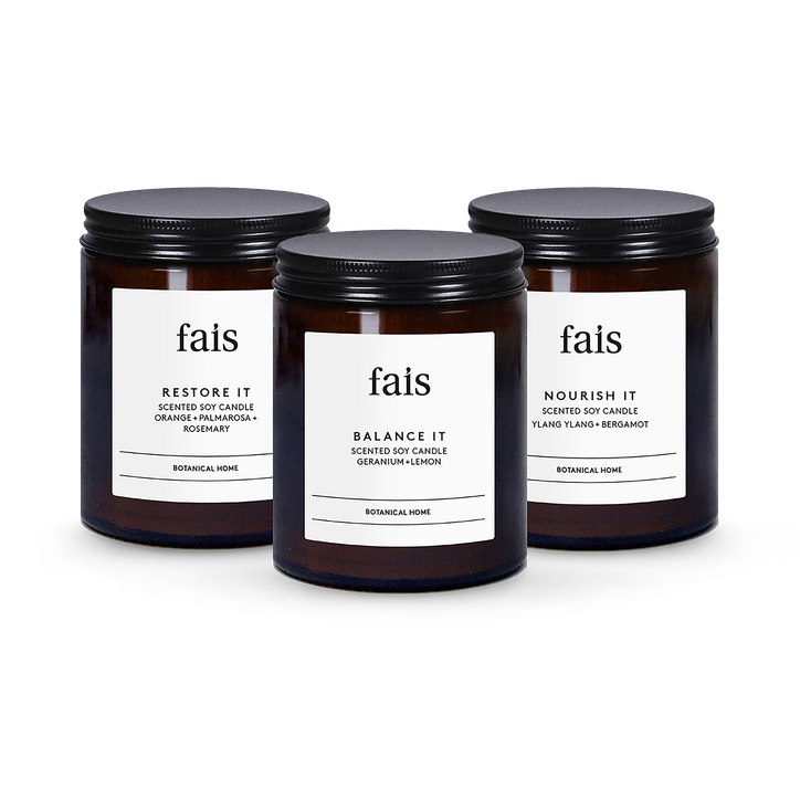 Fais Scented Soy Candles Aromatherapy Set of 3 – Balance It, Nourish It & Restore It