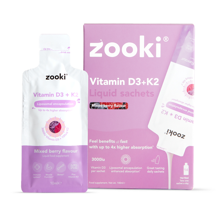 Zooki Liposomal Vitamin D3 + K2 3,000iu Mixed Berry 14 Sachets