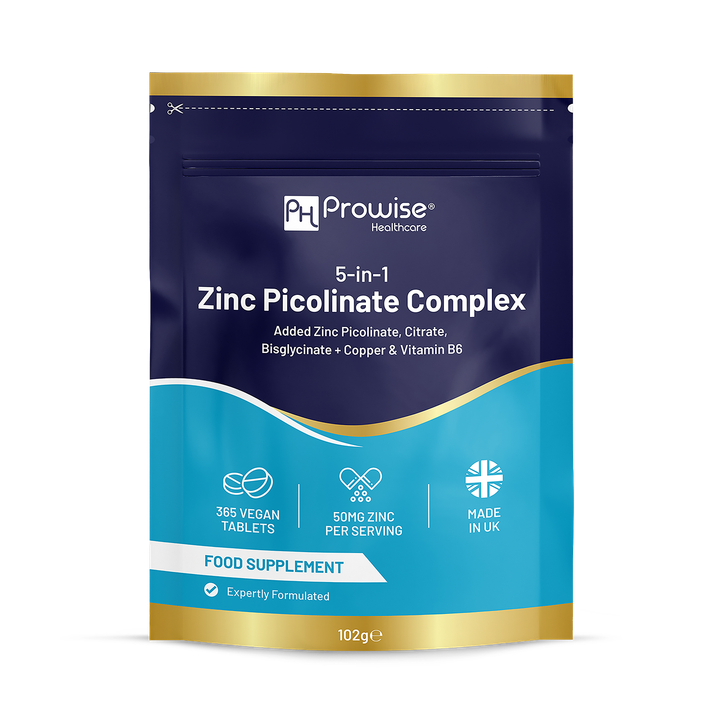 5-in-1 Zinc Picolinate Complex 50 mg - 365 Vegan High Strength Tablets Added with Copper and Vitamin B6 - 6 Months' Supply - Support Immune System,