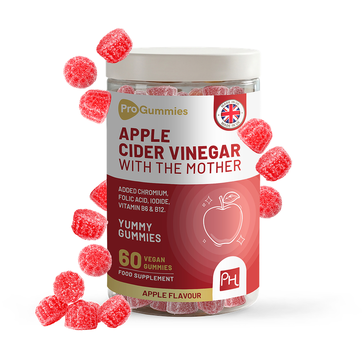 Apple Cider Vinegar Gummies with The Mother 1000mg | Enhanced with Vitamin B12, Vitamin B6, Folic Acid, Chromium, Iodine | 60 Vegan ACV Gummies (not Capsule) | Apple Flavours | Made in UK by Prowise