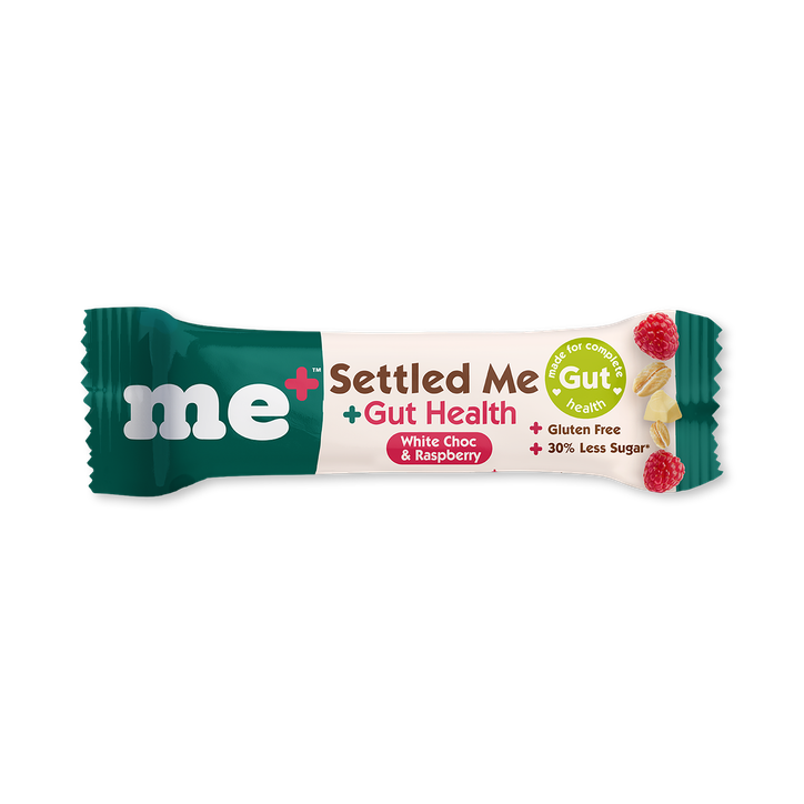 Me+ Nutrition Settled Me + Gut Health White Choc & Raspberry 12 packs x 5 bars