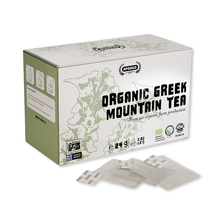 APSOGO Organic Greek Mountain Tea - Herbal Tea from Greece - 20 Tea Bags