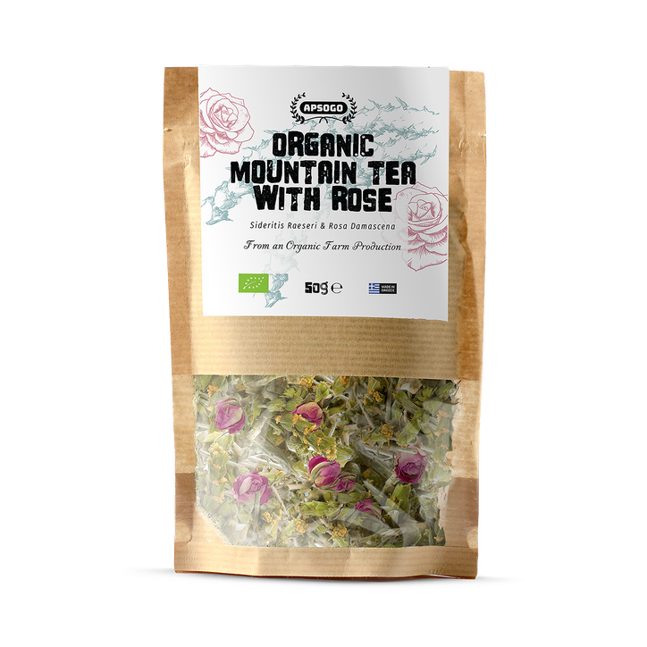 APSOGO Organic Greek Mountain Tea with Rose - Loose Leaf Herbal Tea from Greece - 50g