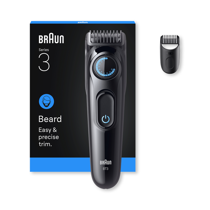 Braun Beard Trimmer Series 3, +2 Styling Tools, 20 Lengths, Sharp Blade, BT3500, Black