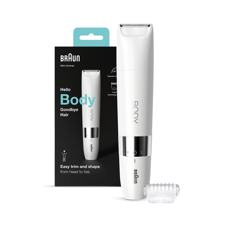Braun Body Mini Trimmer BS1000, Electric Body Hair Removal for Women and Men, White