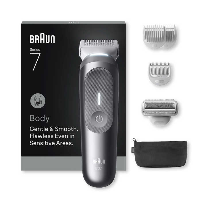 Braun Body Groomer Series 7, +6 Grooming Tools, Trim & Shave, Waterproof, BG7550, Grey
