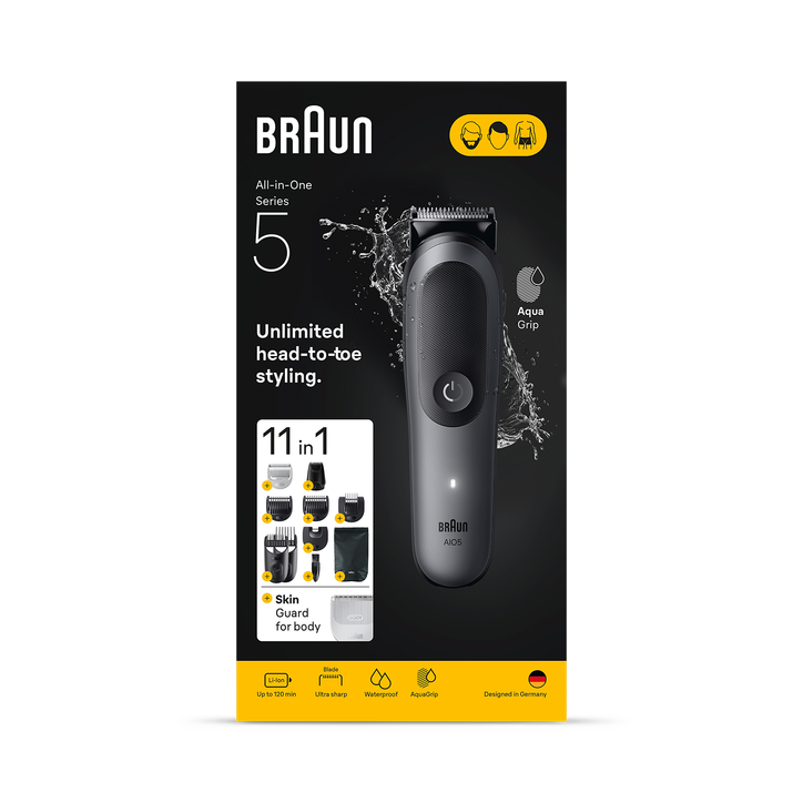 Braun All-in-One Kit Series 5, 11in1 Grooming, Sharp Blade, Body Trim, AIO5560, Grey