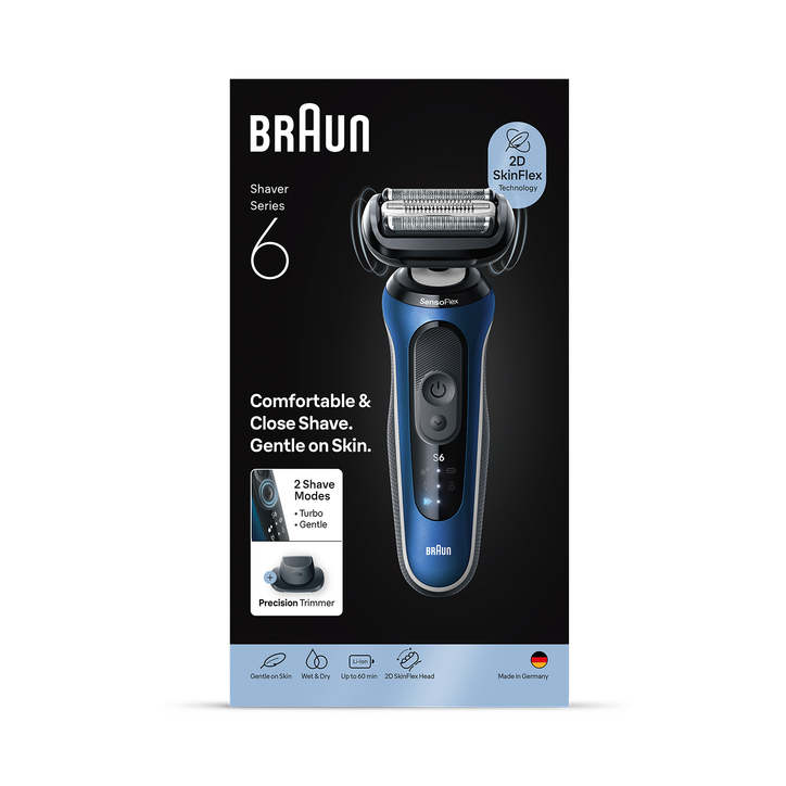 Braun Series 6 Electric Shaver, +1 Attachment, 62-B1200S, Blue