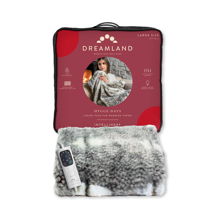 Dreamland Hygge Days Luxury Faux Fur Warming Throw - Fallow Deer Print