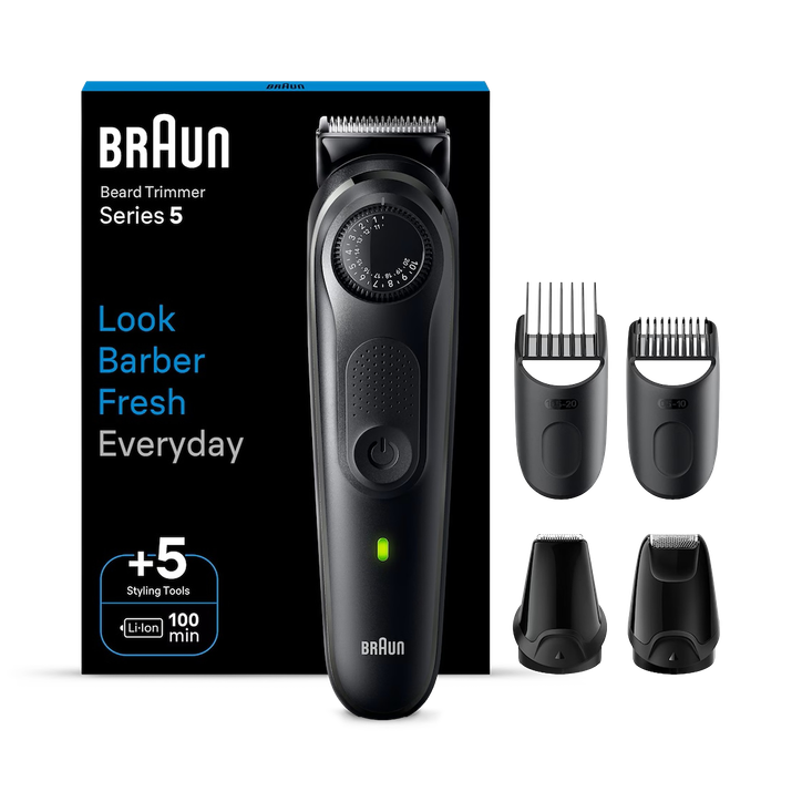 Braun Beard Trimmer Series 5, +5 Styling Tools, 20 Lengths, Sharp Blade, BT5430, Black