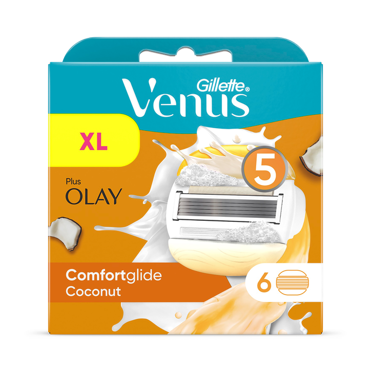 Gillette Venus Comfortglide Coconut plus Olay Women's Razor Blade Refills, Pack of 6, 5 blades for a smooth, close shave that lasts