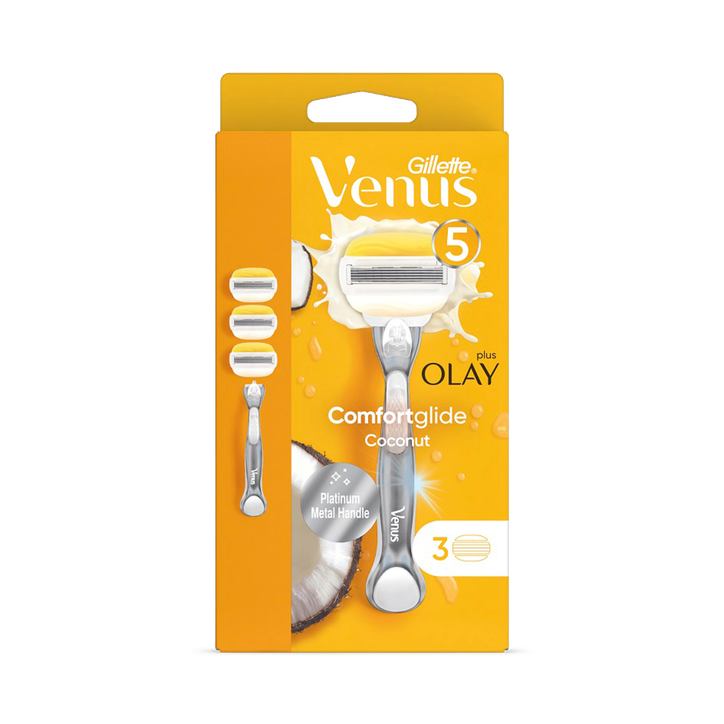 Gillette Venus Comfortglide Coconut plus Olay Women's Razor - 3 Blades, 5 blades for a smooth, close shave that lasts