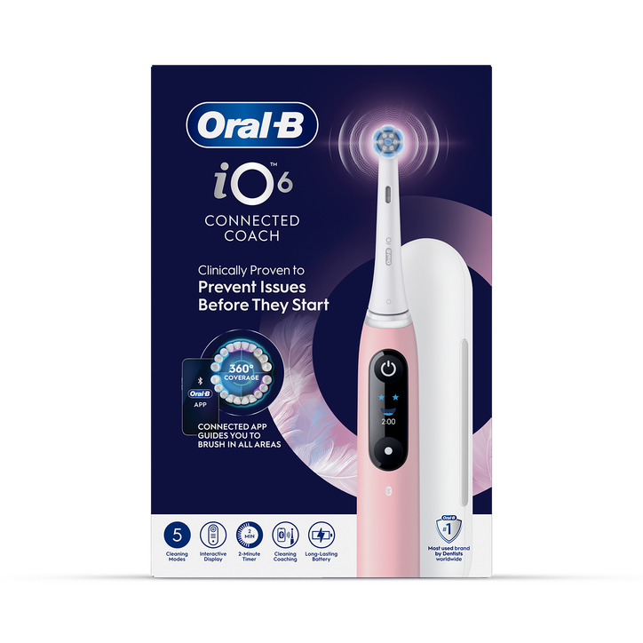 Oral-B iO 6 Electric Toothbrush, Pink, 1 Brush Head, Premium Travel Case