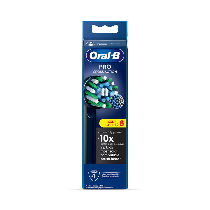 Oral-B Pro Cross Action Black Toothbrush Heads with X Filament, 8 Counts