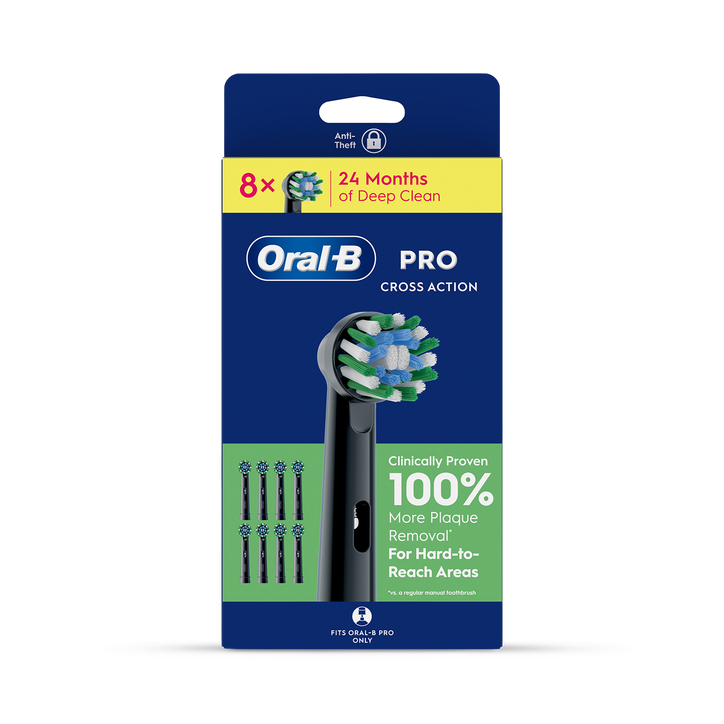 Oral-B Pro Cross Action Black Toothbrush Heads, 8 Counts