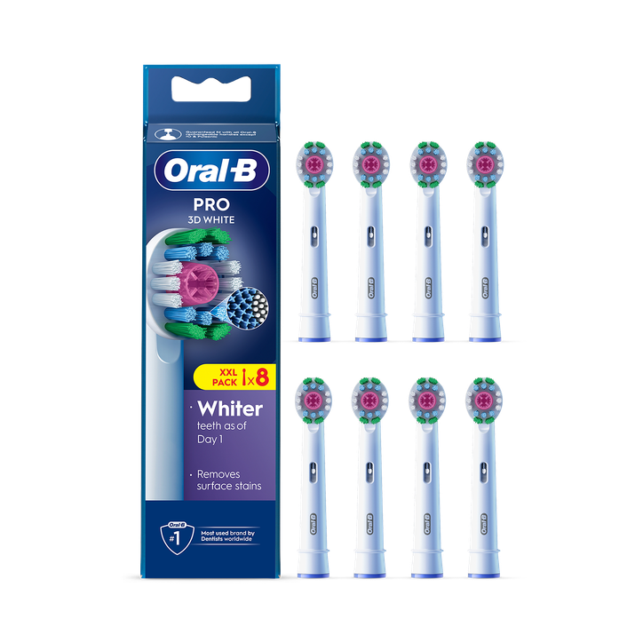 Oral-B Pro 3D White Toothbrush Heads with X Filament, 8 Counts