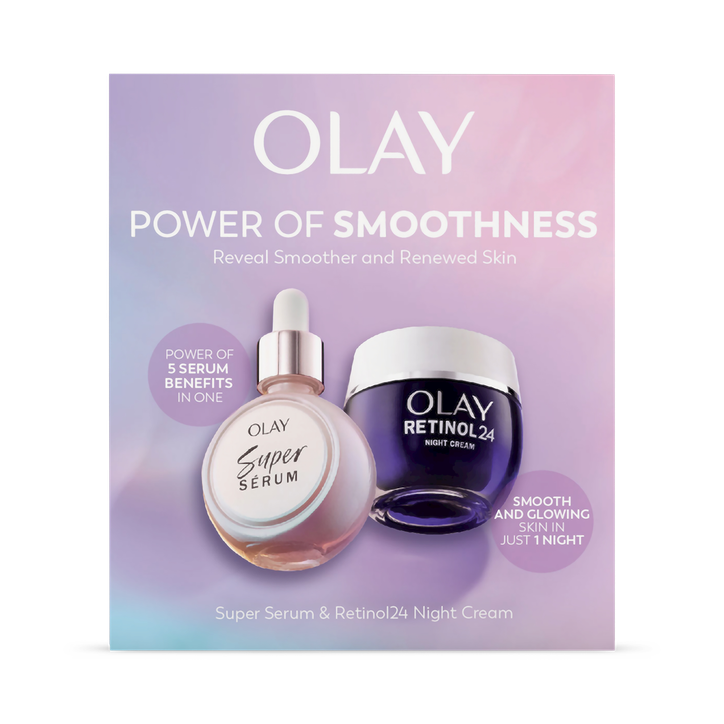 Olay Smooth & Renew Gift Set: Super Serum 30ml + Retinol 24 Night Face Moisturiser 50ml