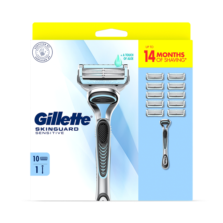 Gillette SkinGuard Sensitive  Men’s Razor, 1 Handle, 10 Blade Refills