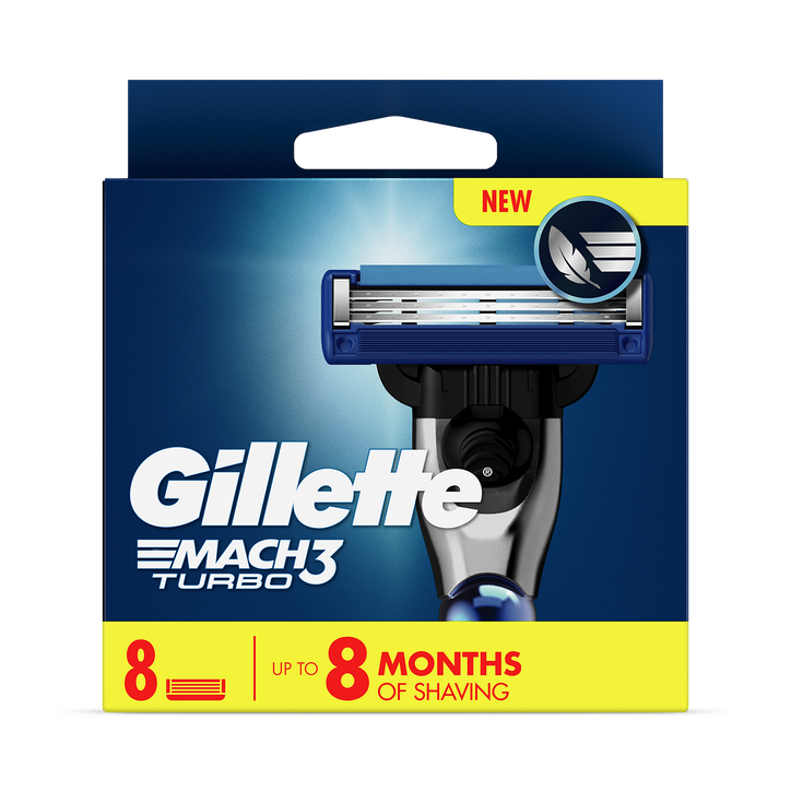 Gillette Mach3 Turbo Razor Refills for Men, 8 Razor Blade Refills