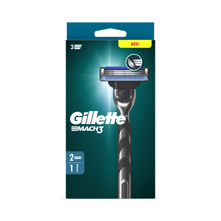 Gillette Mach3 Razor For Men, 1 Gillette Razor, 2 Razor Blade Refills