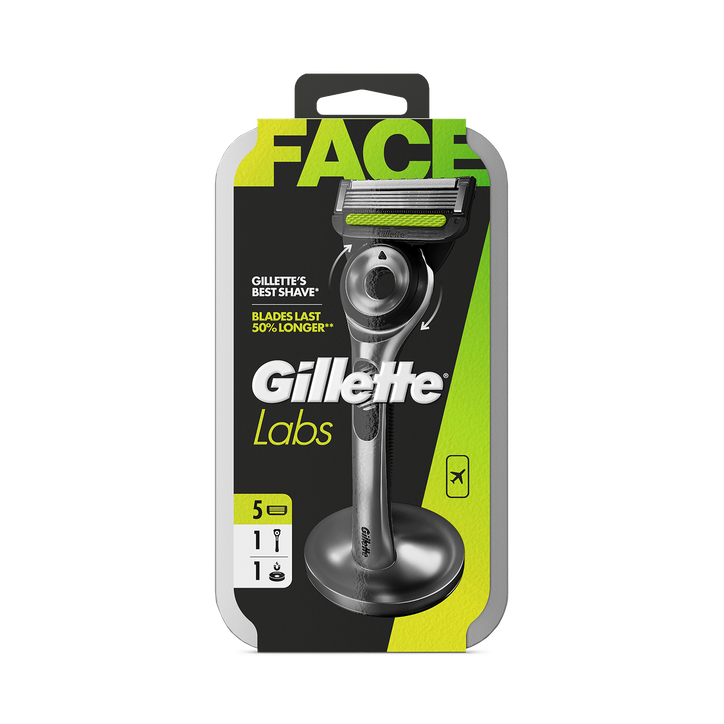 GilletteLabs With Exfoliating Bar Razor, 1 Handle, 5 Blades, 1 Magnetic Stand, 1 Travel Case