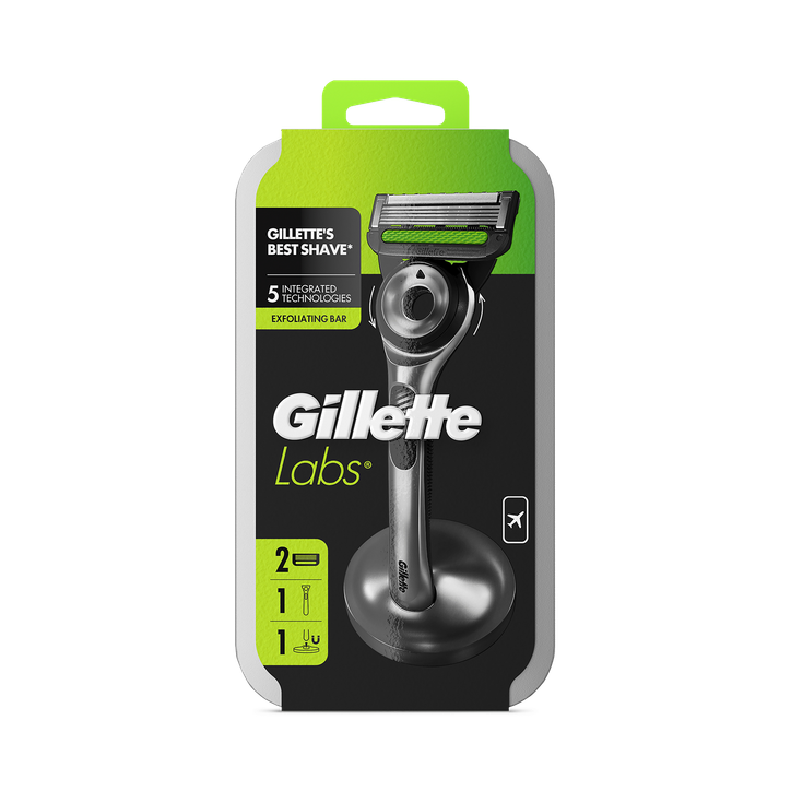 GilletteLabs With Exfoliating Bar Razor, 1 Handle, 2 Blades, 1 Magnetic Stand, 1 Travel Case
