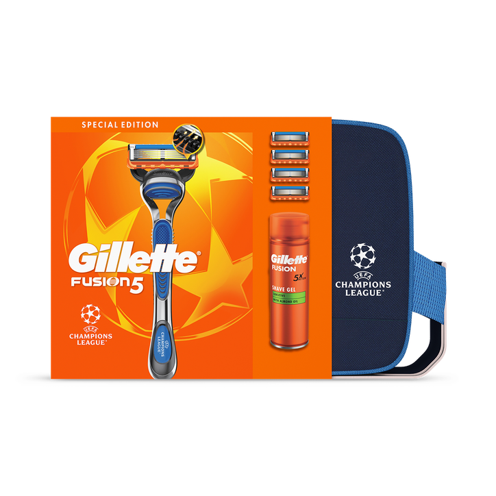 Gillette Fusion5 UCL Razor For Men, 1 Gillette Razor, 3 Replacement blades, Shave Gel 200ml, Washbag