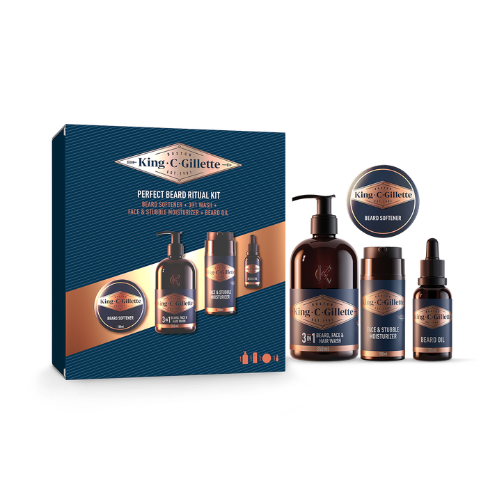 King C. Gillette Men's Perfect Beard Ritual Kit Beard Stubble Gift Set