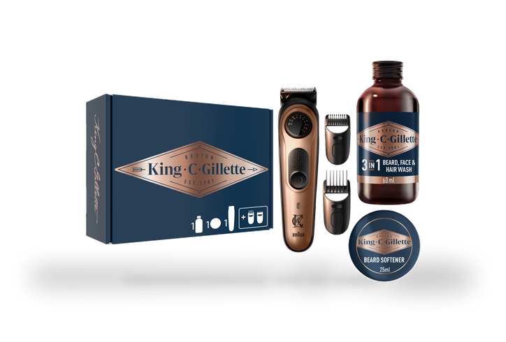 King C. Gillette Men's Beard Trimmer PRO Gift Set With Precision Wheel, Wash and Balm