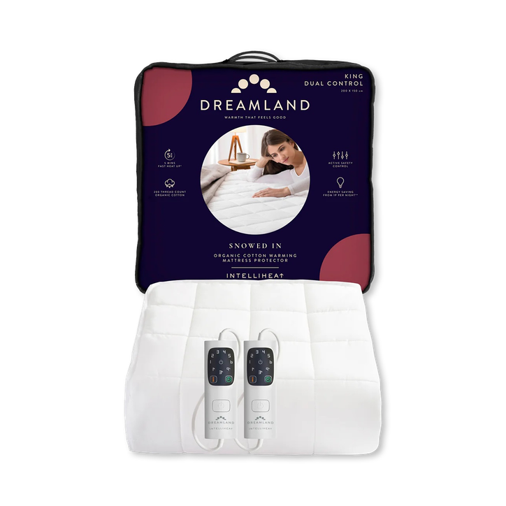 Dreamland Snowed In Organic Cotton Warming Mattress Protector - King with Dual Controllers