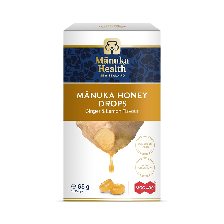 Manuka Health NZ MGO 400+ Manuka Honey Drops with Ginger & Lemon 65gm-15's