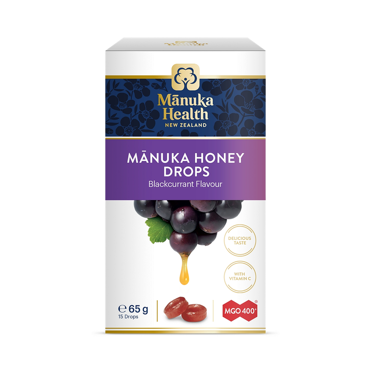 Manuka Health NZ MGO 400+ Manuka Honey Drops with Blackcurrant 65gm-15's