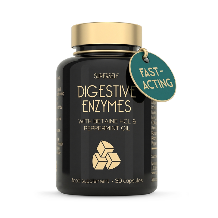 SuperSelf 7 Digestive Enzymes with Betaine HCL & Peppermint Oil 30 Capsules