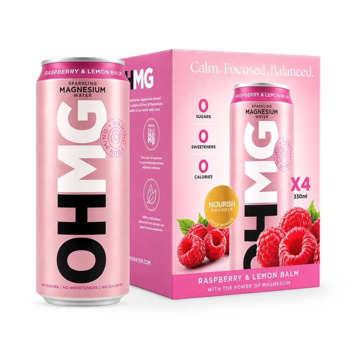 OHMG Raspberry & Lemon Balm Sparkling Magnesium Water - 4x 330mL