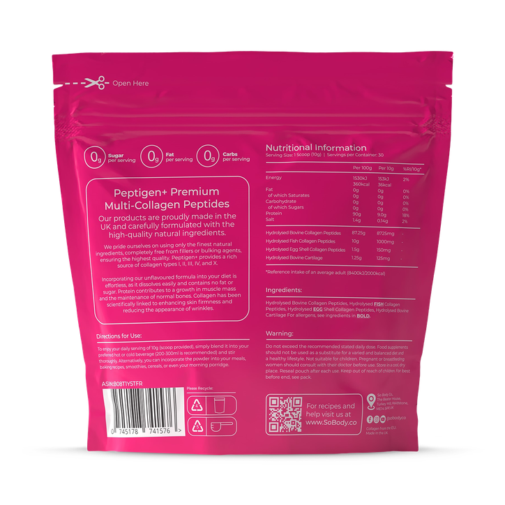 So Body Co Peptigen+ Multi Collagen Types I, II, III, V, X & Undenaured Type II 10,000mg Daily 10g X 30 Serving image 2