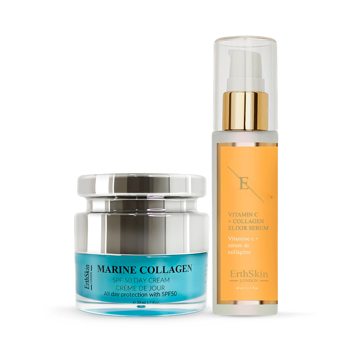 Erth Skin London Marine Collagen SPF50 Day Cream 50ml +VITAMIN C + COLLAGEN ELIXIR SERUM 60ML