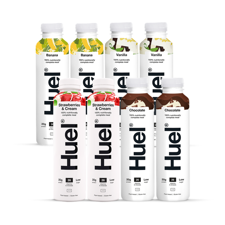 Huel Cream Nutritionally Complete Food Variety Pack (Chocolate, Banana, Vanilla & Strawberries & ) 8X 500Ml