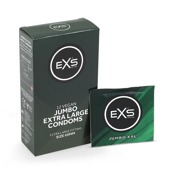 EXS Jumbo 69mm XX-Large Condoms Vegan Extra Large Size 12 Pack