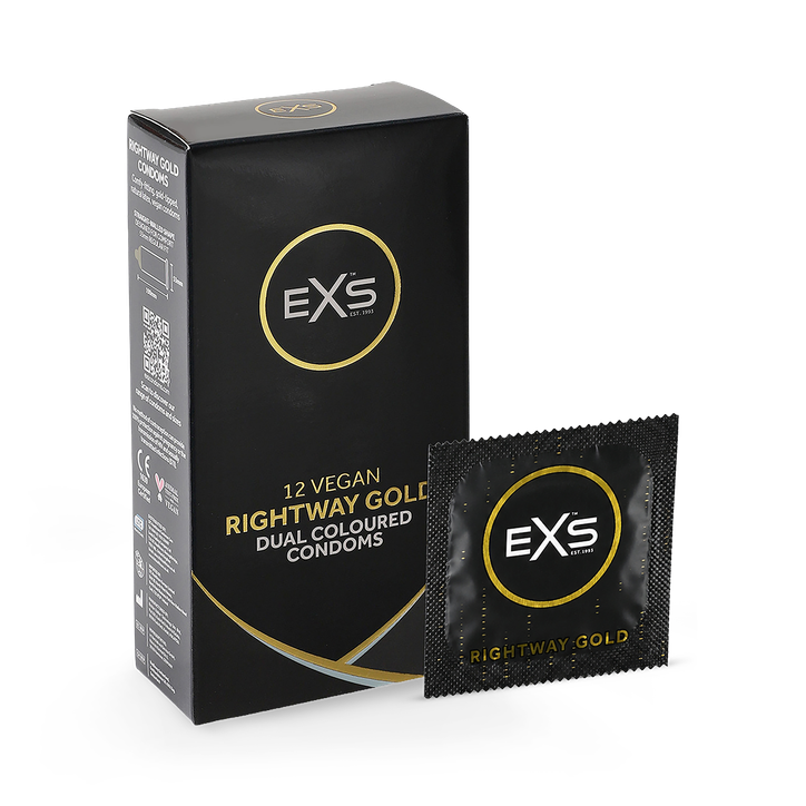 EXS Rightway Gold Condoms Vegan Gold Coloured Tip 12 Pack