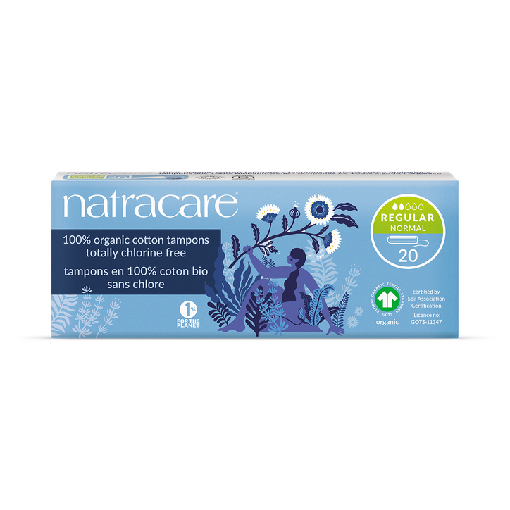 Natracare Organic Cotton Non-applicator Tampons 20 Count | Regular Absorbency | Toxin-Free, Plastic-Free| Pack of 1
