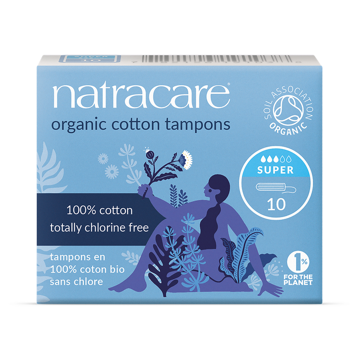 Natracare Organic Cotton Non-applicator Tampons 10 Count | Super Absorbency Handy | Toxin-Free, Plastic-Free| Pack of 1