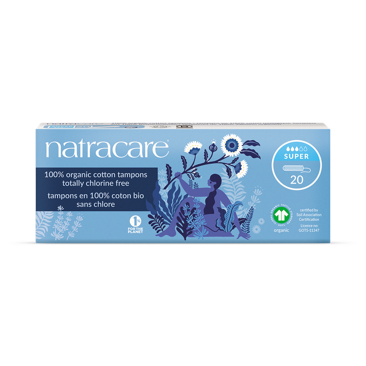 Natracare Organic Cotton Non-applicator Tampons 20 Count | Super Absorbency| Toxin-Free, Plastic-Free| Pack of 1