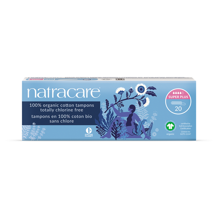 Natracare Organic Cotton Non-applicator Tampons 20 Count | Super Plus Absorbency | Toxin-Free, Plastic-Free| Pack of 1