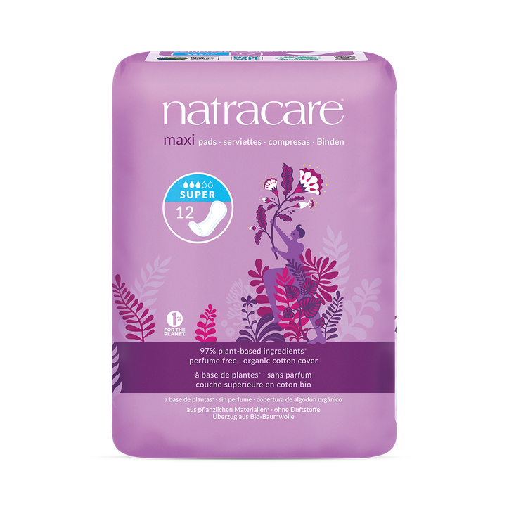 Natracare Maxi Pads without wings 12 Count | Super Absorbency | Pack of 1
