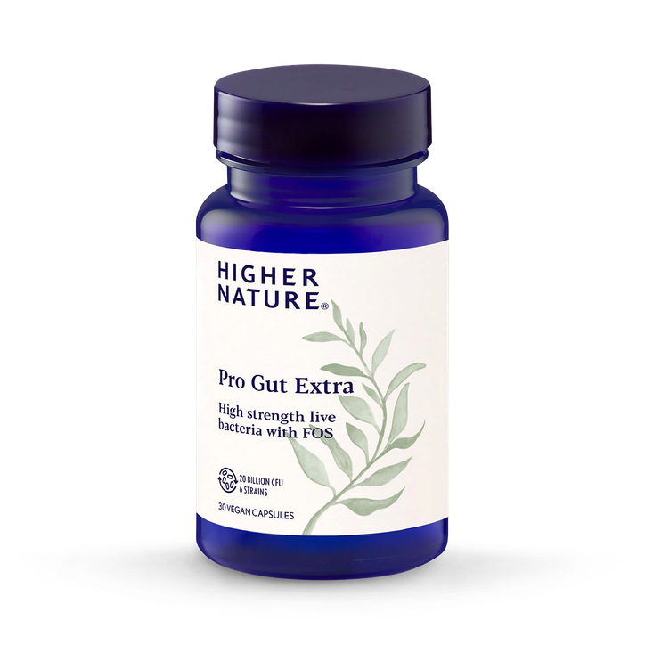 Higher Nature Pro-Gut Extra - 20Billion CFU Live Bacteria - 6 Synbalance Strains with FOS - 30 Vegan Capsules - 30 Pack