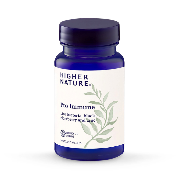 Higher Nature Pro-Immune - 10 Billion CFU Live Bacteria - 7 Strains with Elderberry 500mg & Zinc 5mg - 30 Vegan Capsules