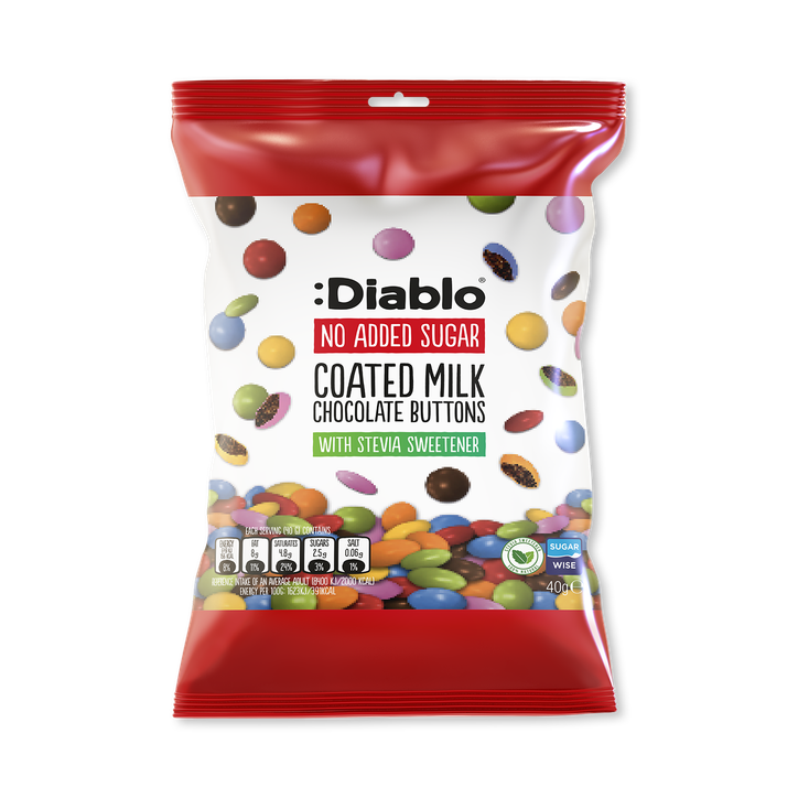 Diablo No Added Sugar Coated Milk Chocolate Buttons 40g